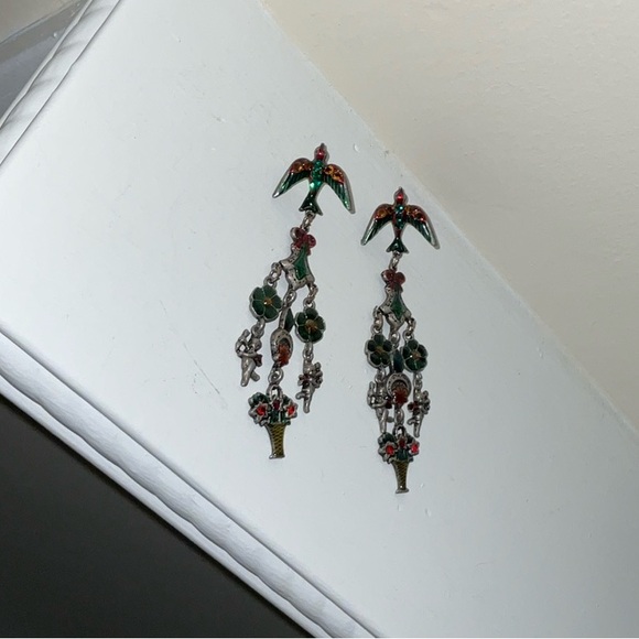 Don-Lin Chandelier Post and Clutch Earrings Enamel Sparkly Stones Vintage - Picture 6 of 15